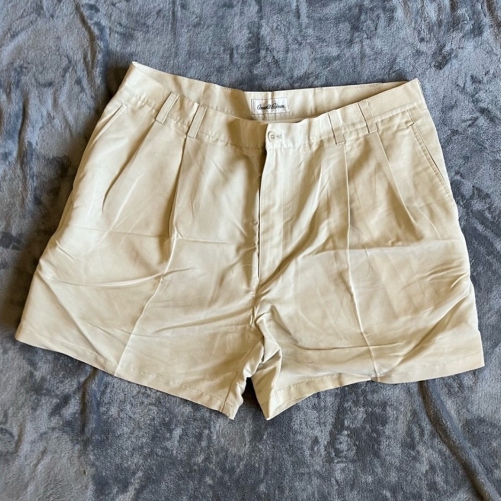 Arnold Palmer Mens Shorts Size 40 Cream Pleated Casual Golf‎ Rayon Blend Vintage